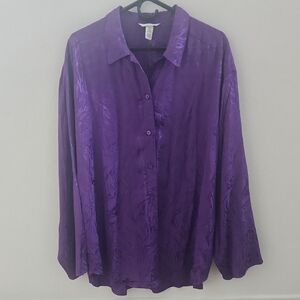 H&M Animal Print Purple Button Down Shirt